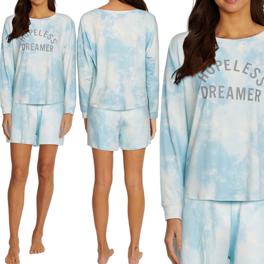 Wildfox Sleep Hopeless Dreamer Sleep Set In Blue Glow Tie Dye Small NWT